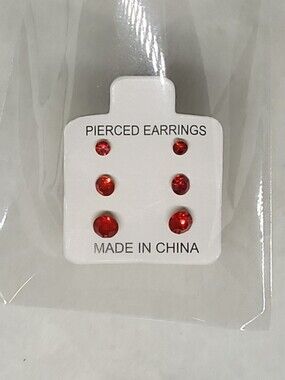 $1 | Red | Multi‑Size 3‑Pair Rhinestone Stud Earring Set